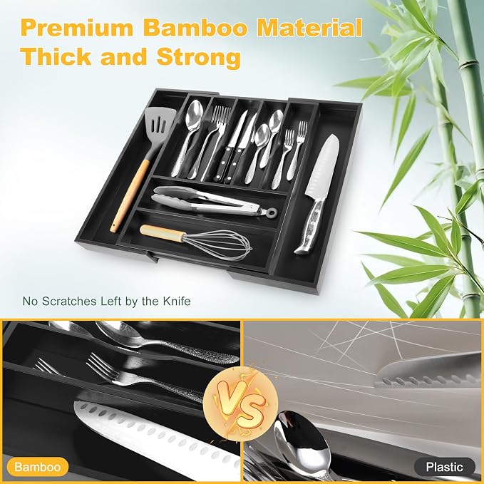 Large Premium Bamboo Silverware Organizer - Image 4