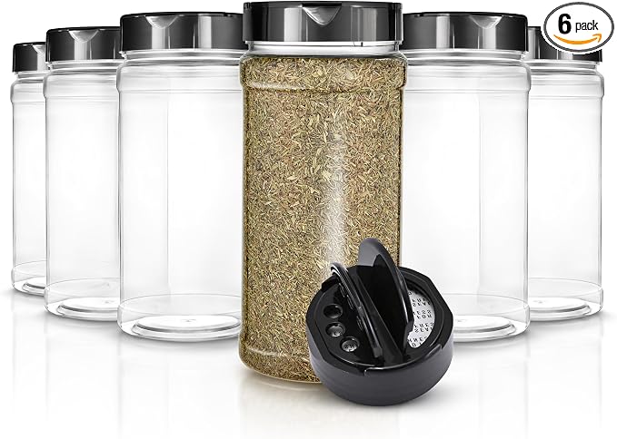 6 Pack 16 oz Plastic Spice Jars, Empty Seasoning Containers by StockYourHome