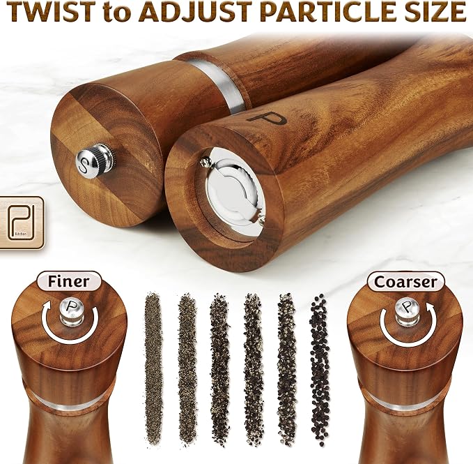 Salt and Pepper Acacia Wood Grinder Set - 60 g / 2 oz each - Tall Modern Mill - Image 7