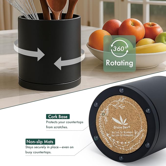 D'vine Dev 360° Rotating Utensil Holder – 7.2" Kitchen Utensil Crock - Image 4