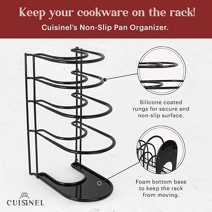 Pan Organizer - 2-PACK of Silicone-Coated Non-Slip 15" Heavy Duty Skillet Rack - Image 2