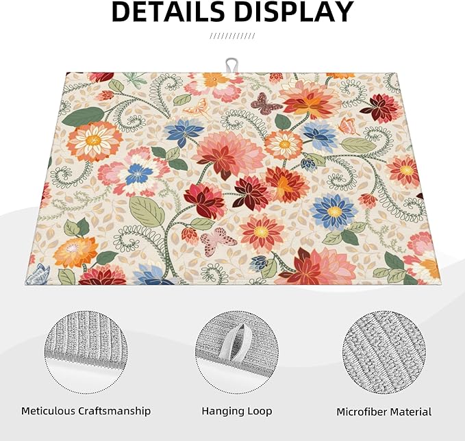 Mandala Flowers Dish Drying Mat 18x24 Inch, Microfiber Absorbent Fast Dry Mat - Image 3