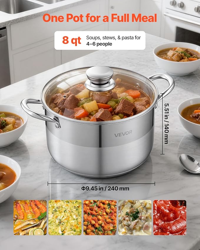 VEVOR Stainless Steel Stock Pot, 8QT Stainless Steel Stockpot - Image 5