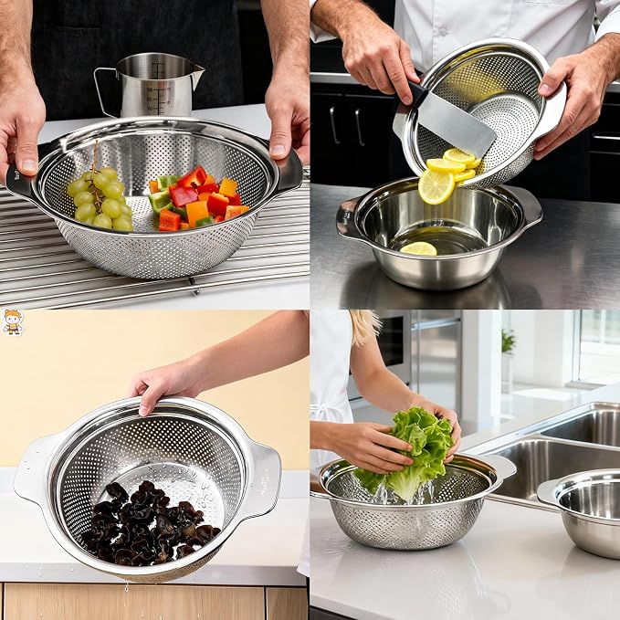 2 PCS Stainless Steel Colander, 3.5 QT 18/8 Stainless Steel Strainer, Colander - Image 5