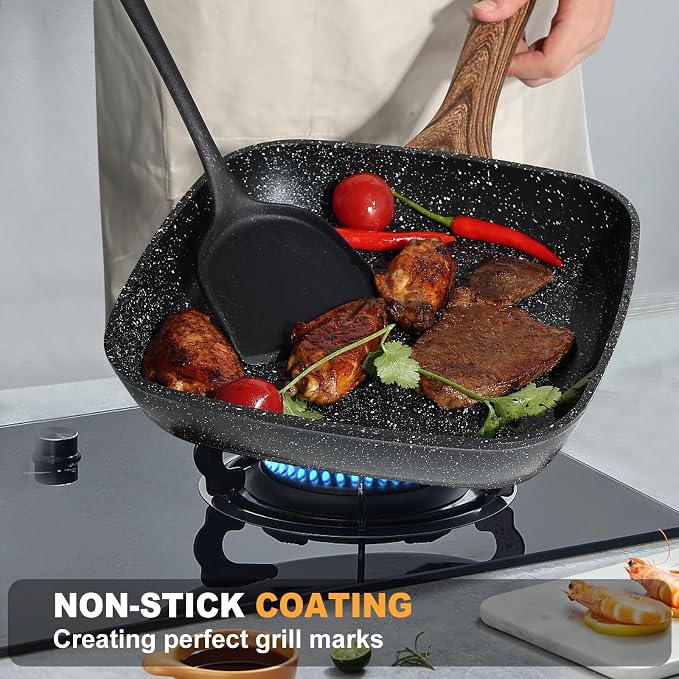 NEWBULIG 3-Piece Nonstick Grill Pan Set, Square Griddle Pans - Image 2
