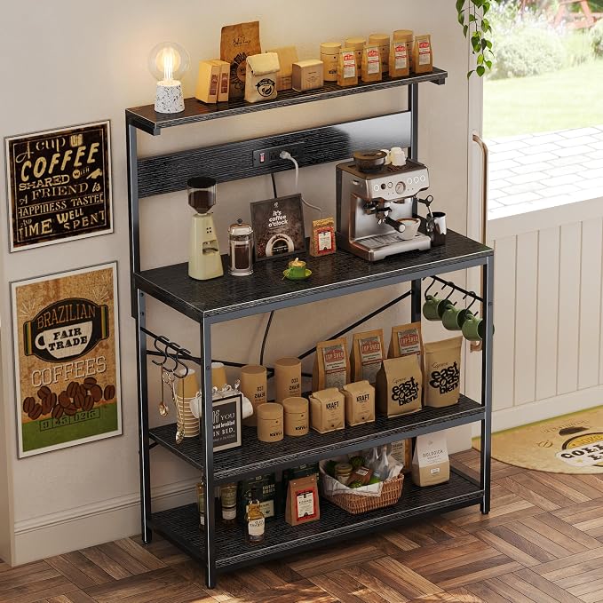 SUPERJARE Bakers Rack with Power Outlets, Microwave Stand, 39.4 X 14.3 Inch - Image 6