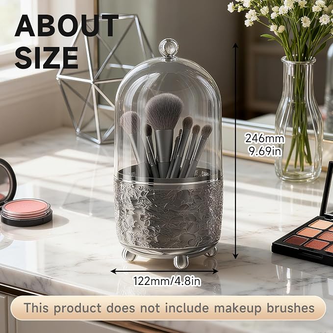 Makeup Brush Holder with Lid, Cosmetic Tools Organizer with Cover, 360° - Image 7