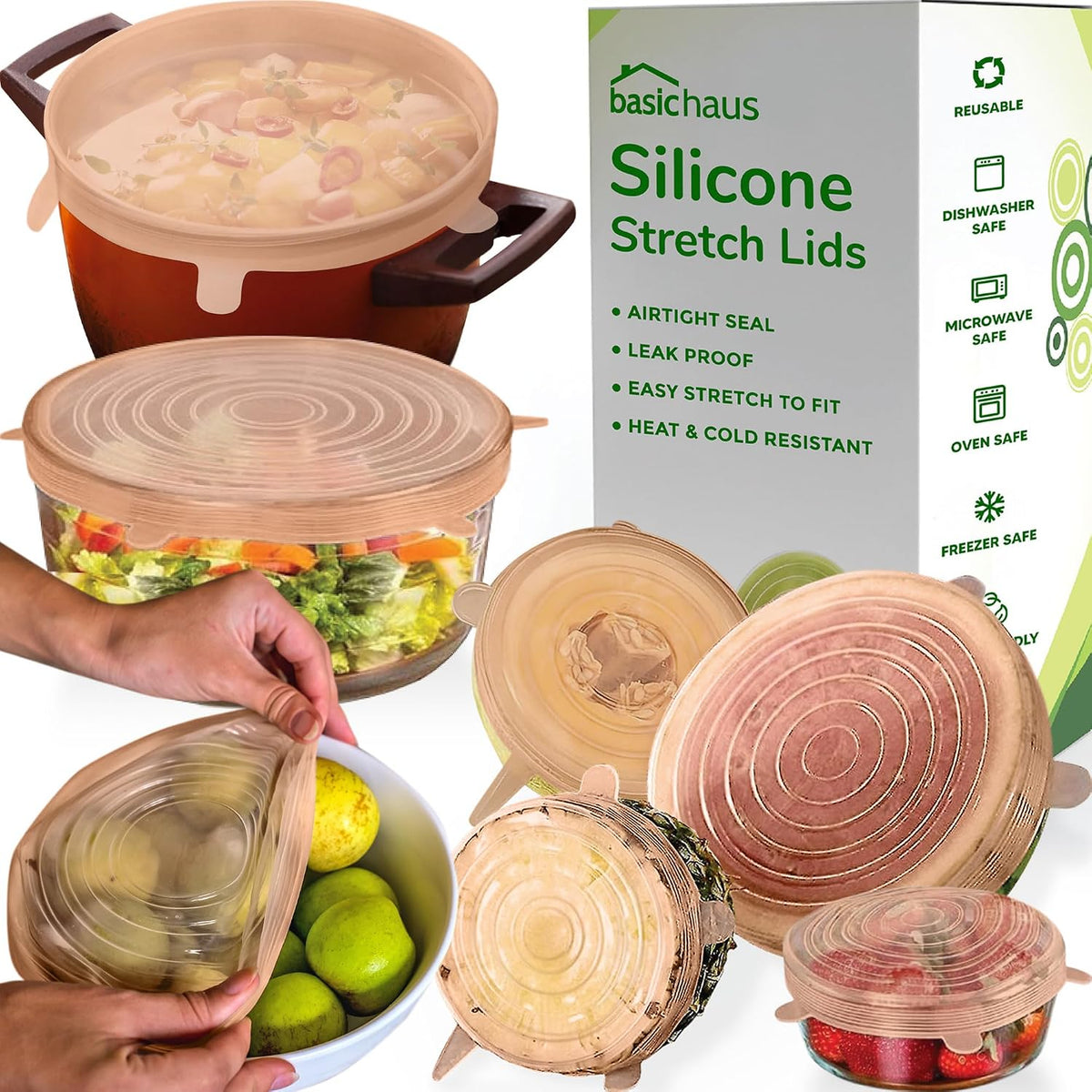 Reusable Silicone Stretch Lids for Food Storage in Fridge - Elastic
