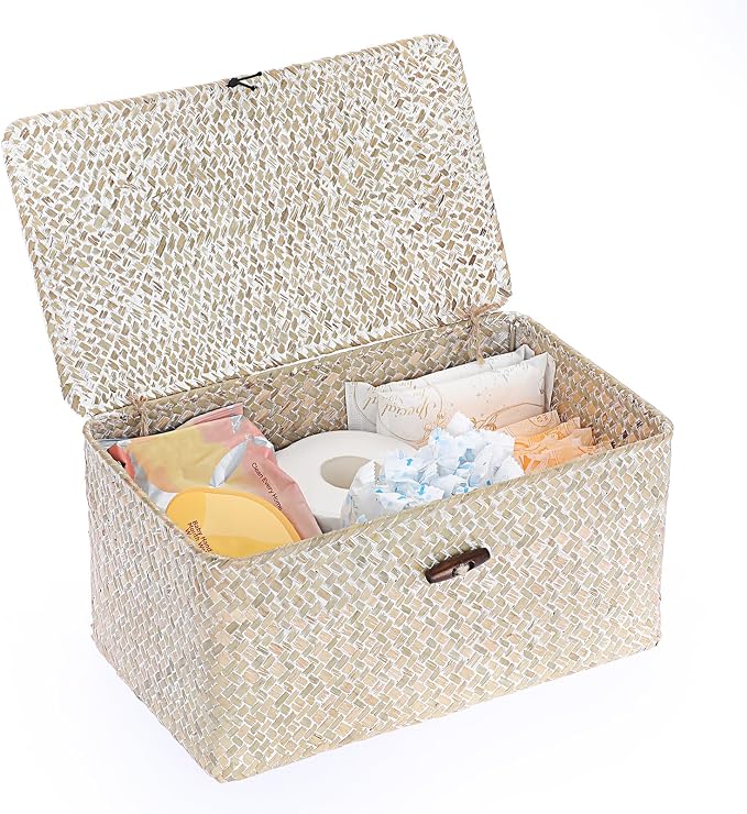 Sumnacon Wicker Basket with Lid Rectangle Woven Baskets by Sumnacon