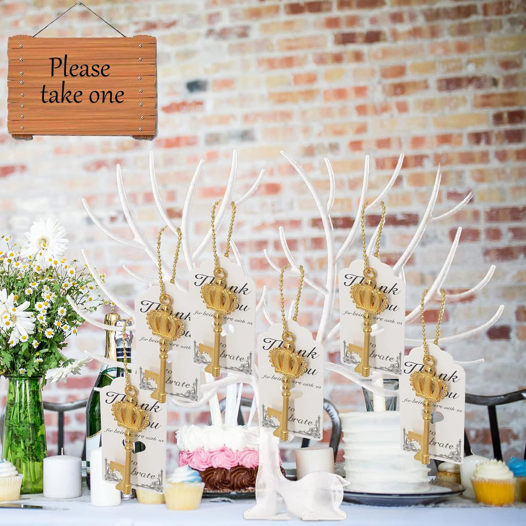 100Pcs Crown Skeleton Key Bottle Opener for Wedding, Birthday (Gold)
