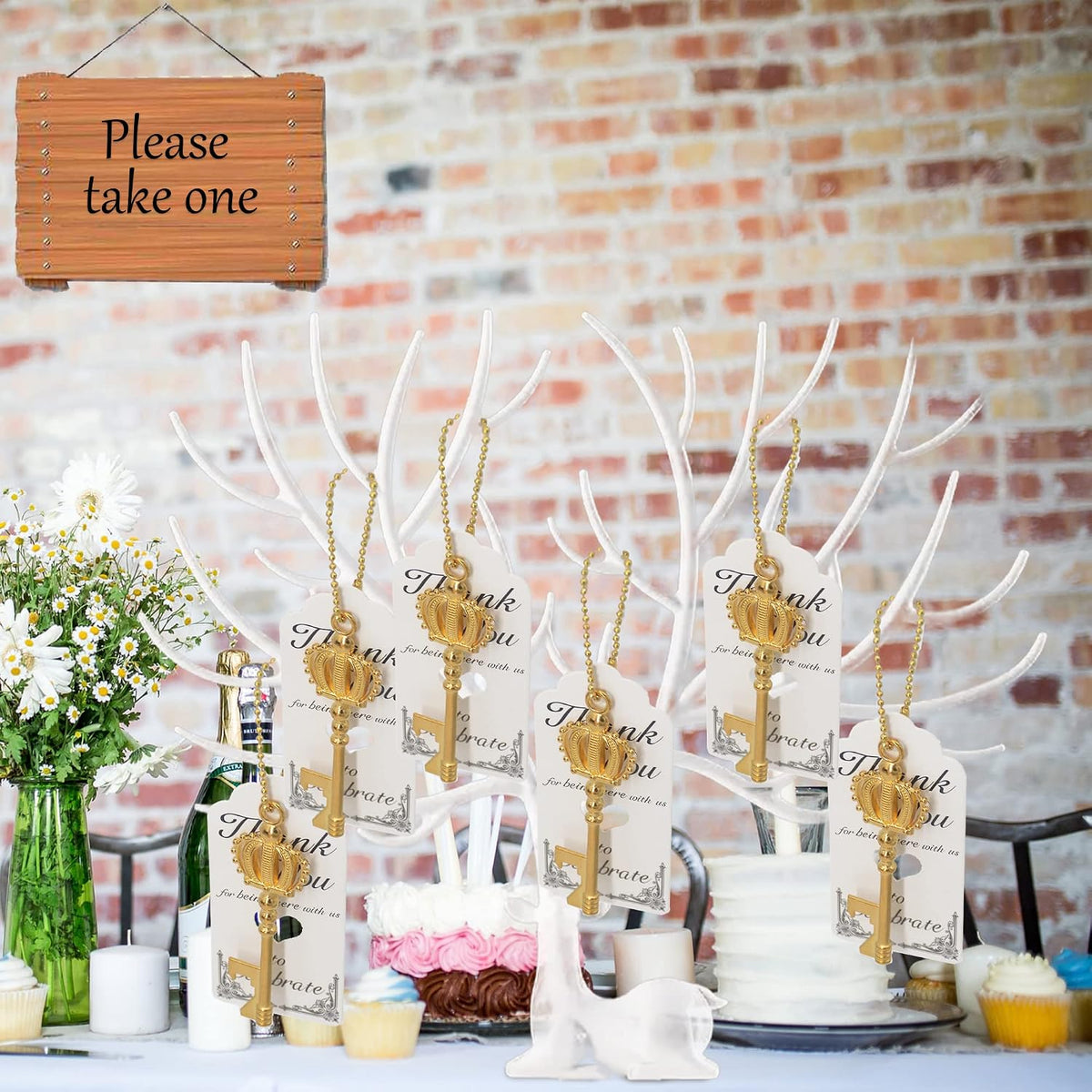 100Pcs Crown Skeleton Key Bottle Opener for Wedding, Birthday (Gold)