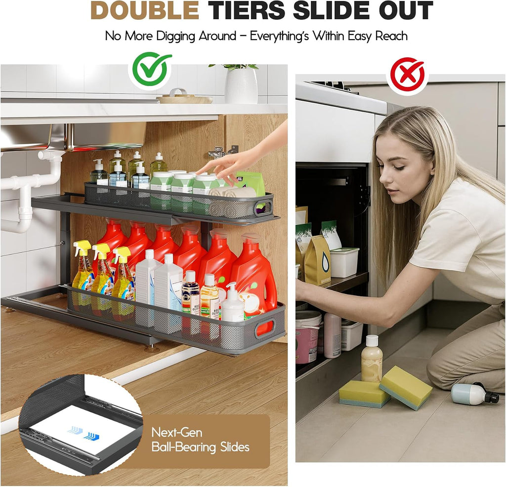 2-Pack 21.3 IN Depth Under Sink Organizer With Next-Gen Ball-Bearing