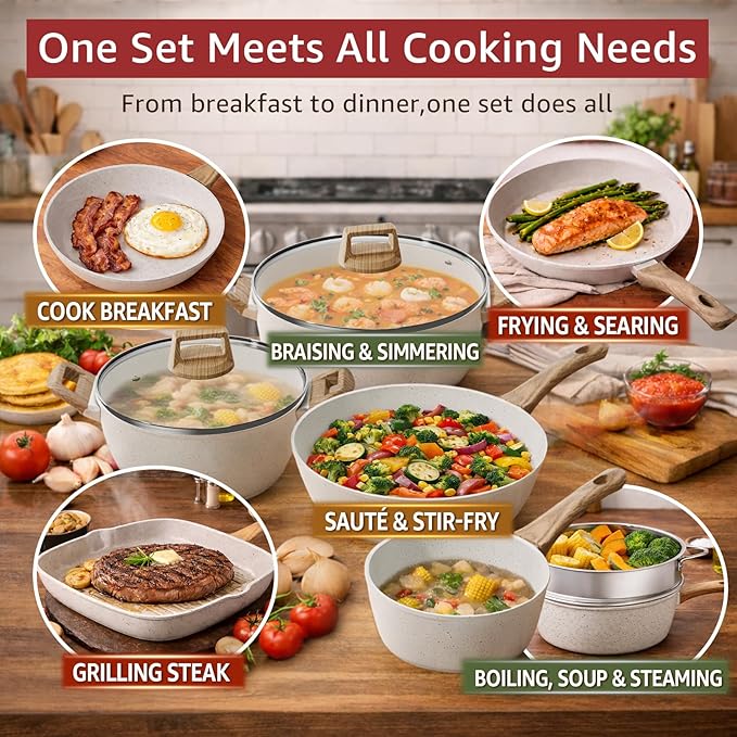 Bazova 24-Piece Pots and Pans Set Non Stick, Titanium-Reinforced Ceramic - Image 4