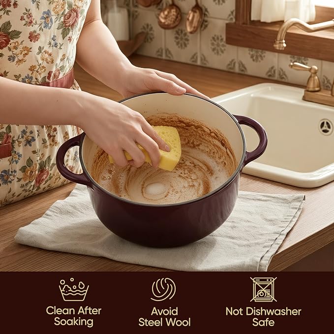 6 Quart Dutch Oven Pot with Lid, Non Stick Enameled Cast Iron Dutch Oven - Image 6