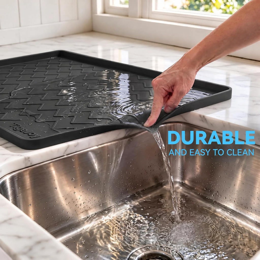 TigeJoy Under Sink Mats for Kitchen Waterproof 25" x 22", Cabinet