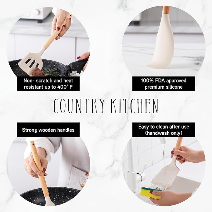 Country Kitchen Non Stick Silicone Utensil Set - Image 3