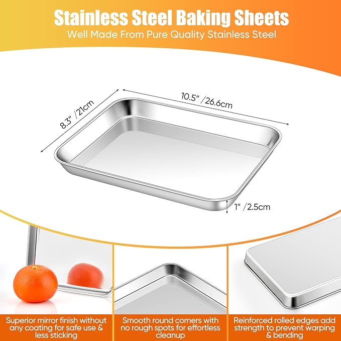 Homikit 2 Pack Baking Sheet, 10 x 8 Inch Stainless Steel Cookie Tray Set - Image 2