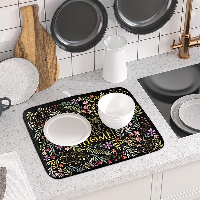 Absorbent Dish Drying Mat Colorful Flowers Microfiber Pad - Image 6