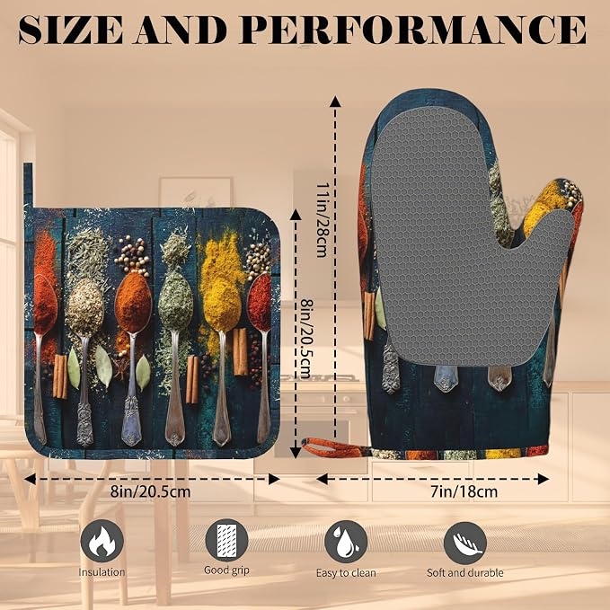 Various Herbs and Spices Oven Mitts and Pot Holders Sets Non-Slip Silicone - Image 3