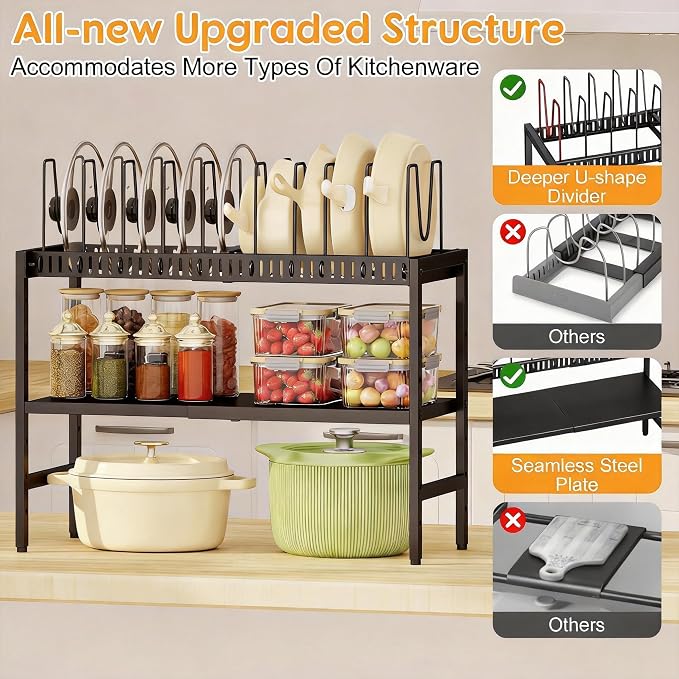 2-Tier Pots and Pans Organizer Under Cabinet, Expandable Pots Lid Organizers - Image 6