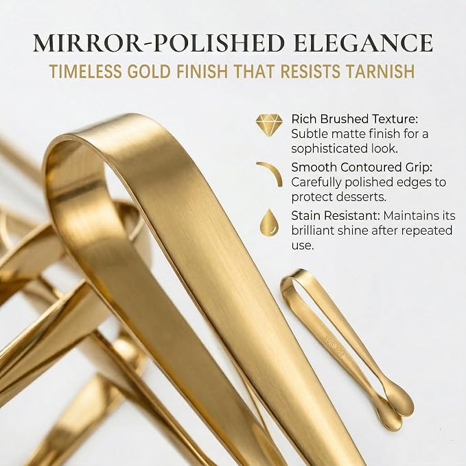 6 PCS Gold Mini Serving Tongs, 4.25 Inch 304 Stainless Steel Appetizer Tongs - Image 5