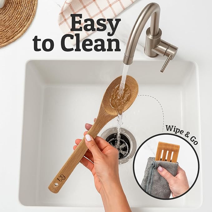 PriorityChef Wooden Spoons for Cooking, Non Scratch Bamboo Cooking Utensils - Image 5