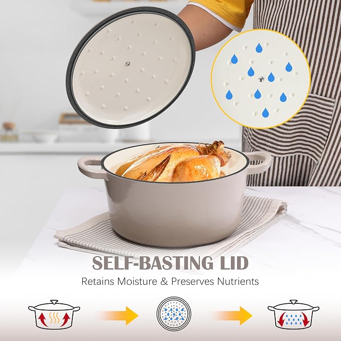 E-far Enameled Dutch Oven Pot for Bread Baking, 6QT Enameled Cast Iron Cookware - Image 5