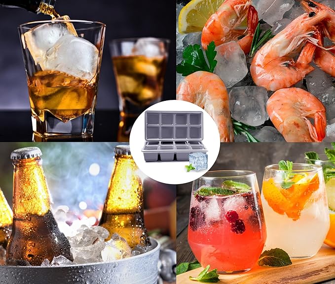 Large Ice Cube Trays with Lid, Jrisbo 2 Pack Stackable Silicone Ice Cube Molds - Image 5