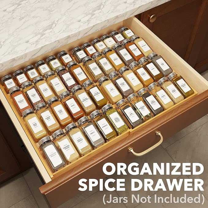 SpaceAid Bamboo Spice Drawer Organizer, Expandable 4 Tier Spices Rack - Image 2