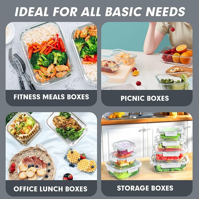 VERONES 30 Pieces Glass Meal Prep Containers Set, Stackable Food Storage - Image 6