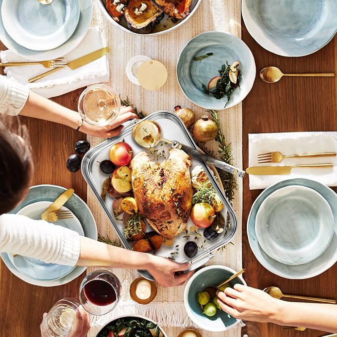 JY COOKMENT Roasting Pan with Baking Rack, 16.5 Inch Stainless Steel Turkey - Image 6