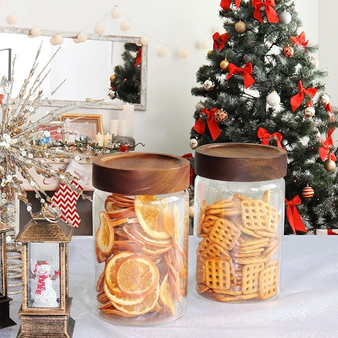 Airtight Glass Jars with Wooden Lid Glass Spice Jar Round Glass Storage Canister - Image 7