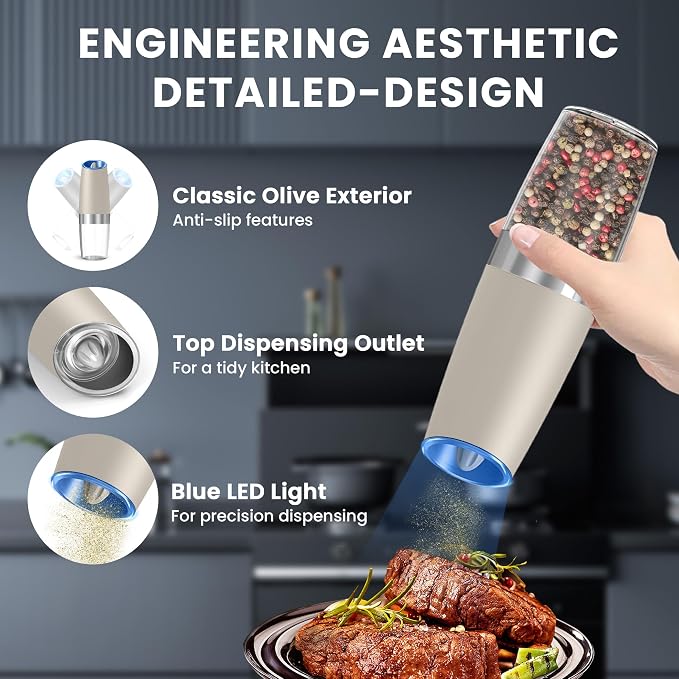 UNNEES Gravity Electric Salt and Pepper Grinder set of 2, Automatic Salt And - Image 4