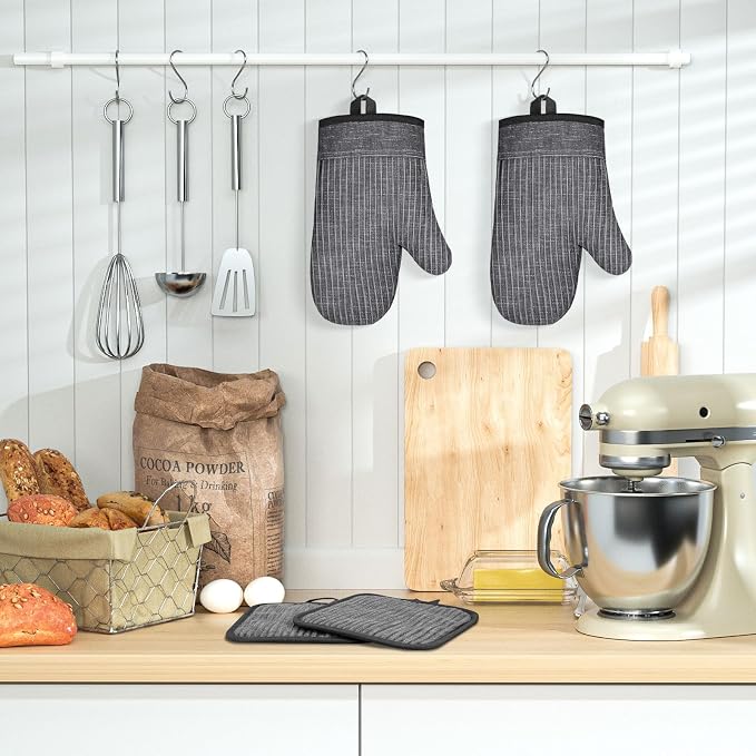 Oven Mitts and Pot Holders, Silicone Oven Gloves, 500 F Heat Resistant Oven - Image 6