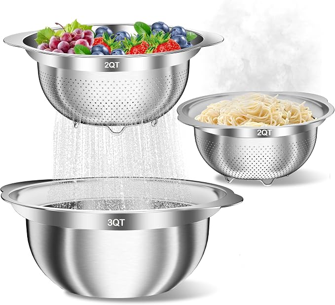 Stainless Steel Colanders with Mixing Bowl by UTTKOJ