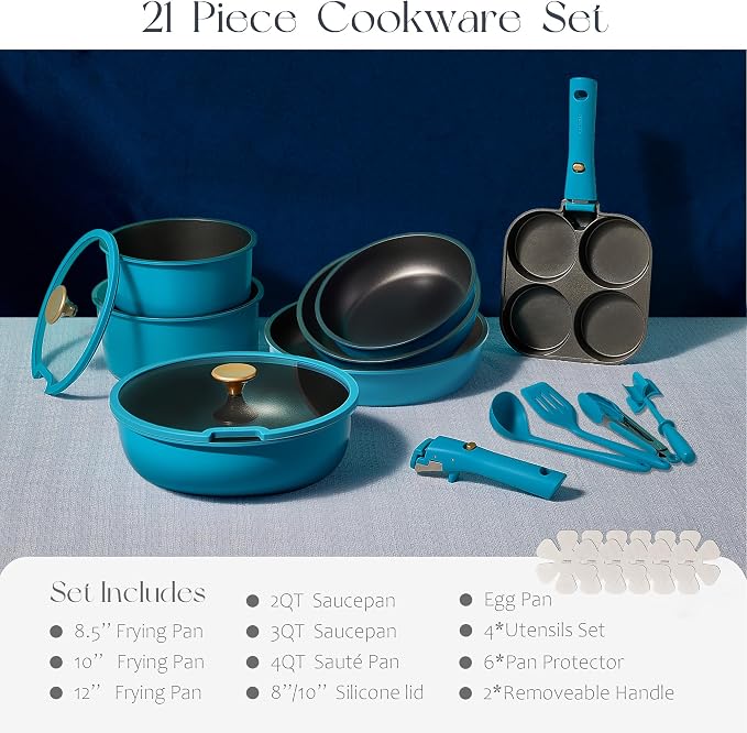 CAROTE 21pcs Pots and Pans Set, Nonstick Cookware Set Detachable Handle - Image 2