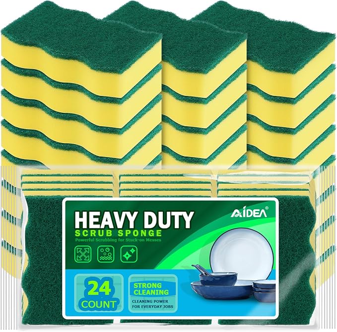AIDEA Sponges Kitchen, 24 Pack Heavy Duty Dish Sponge, Cleaning Dish Scrubber by AIDEAHOME