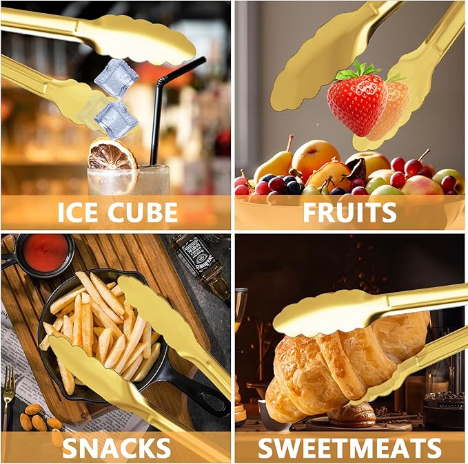 4 Pack Gold Serving Tongs XEVOM Buffet Tongs Serving Utensils Salad Tongs - Image 5