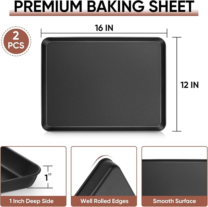E-far Baking Sheet Set of 2, Nonstick Carbon Steel Baking Trays - Image 2