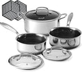 Hybrid Nonstick Pot Set, Stainless steel pot, 1.5QT sauce pan, 2 and 5 QT Stock by useluck