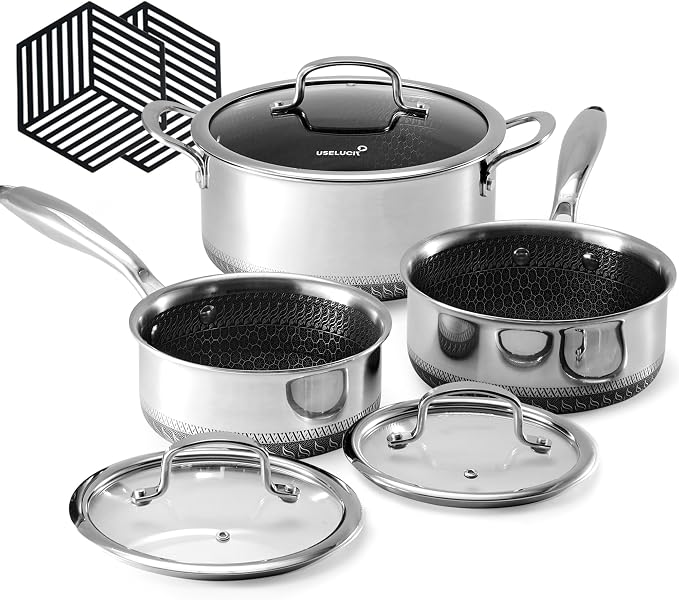 Hybrid Nonstick Pot Set, Stainless steel pot, 1.5QT sauce pan, 2 and 5 QT Stock by useluck