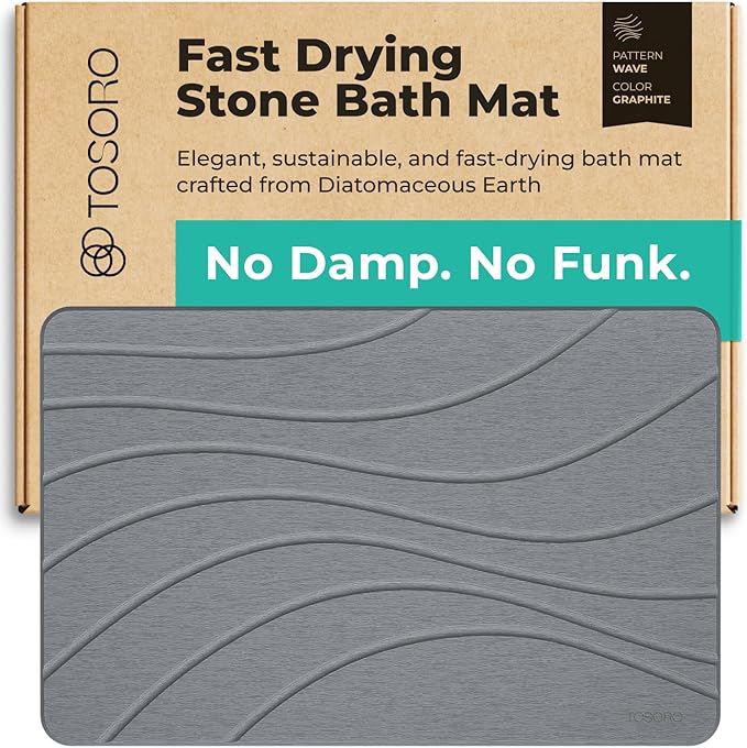 TOSORO - Stone Bath Mat Diatomaceous Earth Shower Mat Non-Slip Super Absorbent by Tosoro