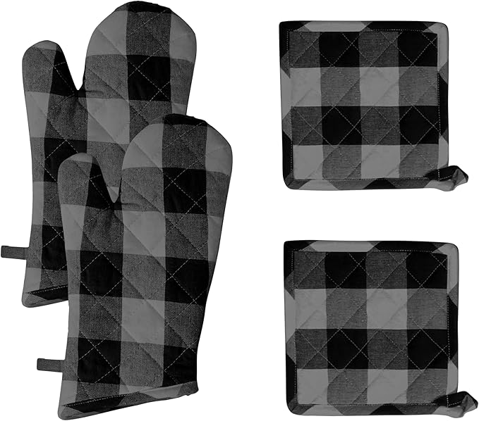 Native Fab Buffalo Plaid Check Oven Mitts and Pot Holders Set of 4, 100% Cotton by NativeFab