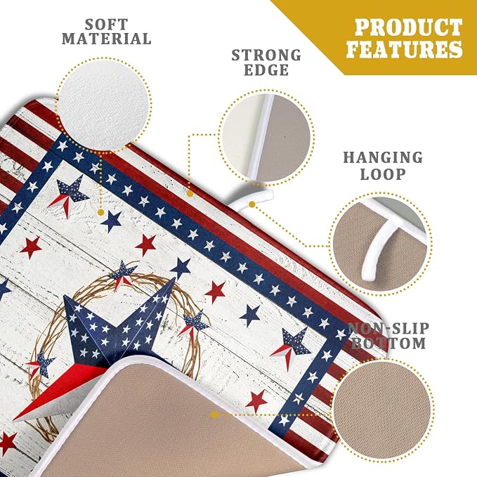 Giwawa Patriotic Stars Dish Drying Mat 4th of July America Star Wreath Dish - Image 4