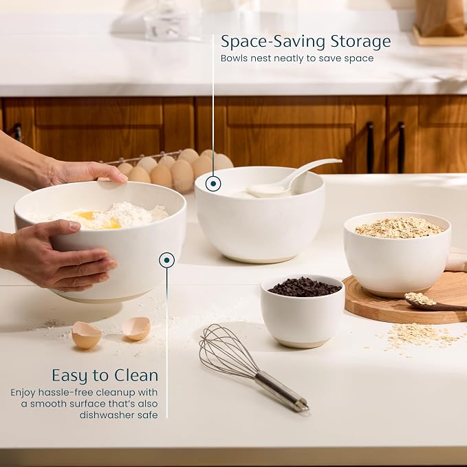 KooK Mixing Bowls, Ceramic Nesting Bowls, Stoneware Kitchen Bowls, - Image 3
