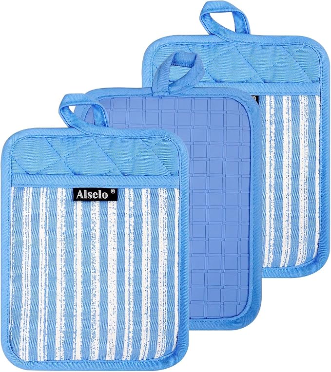 Alselo Silicone Pot Holders Set of 3 Heat Resistant & Non Slip Potholders by Alselo-Enjoyahealthylife