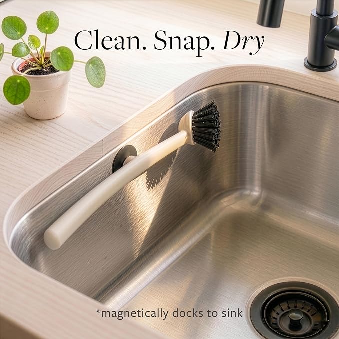 Earth & Mango Magnetic Dish Brush & Scraper, Snaps to Sink, Non-Scratch - Image 2