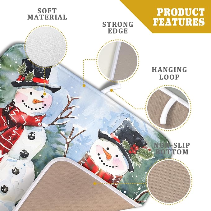 Winter Dish Drying Mat 16 x 18 Inch Xmas Snowman Pattern Dish Drying Pad - Image 4
