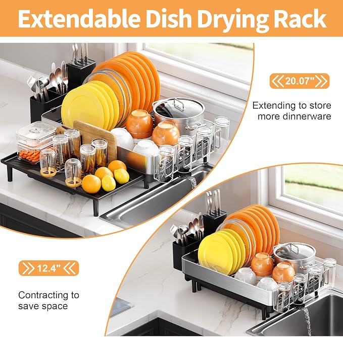 Urackify Dish Rack for Kitchen Counter, 304 Stainless Steel Dish Drying Rack - Image 2