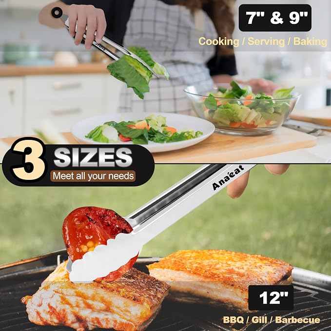 Anaeat Premium Kitchen Locking Tong Set of 3 - Image 3